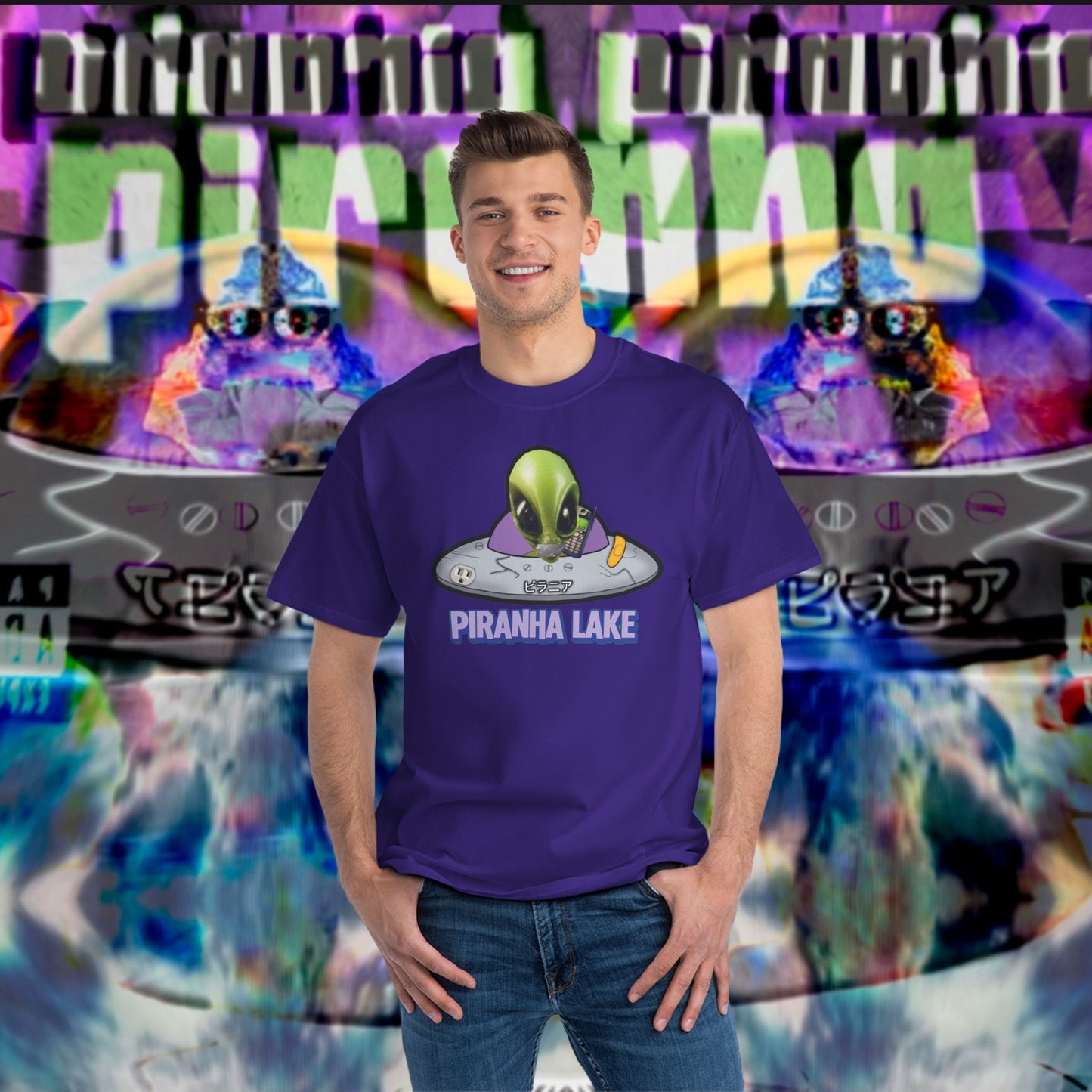 “Missing UFO” by Piranha Lake graphic T-shirt Beefy-T®  Short-Sleeve T-Shirt