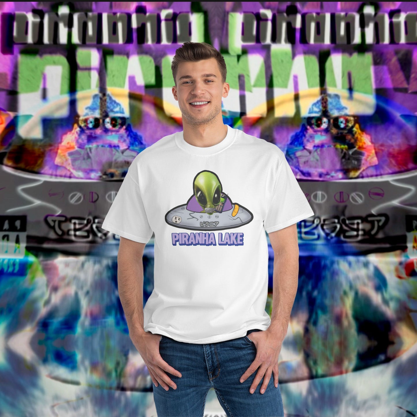 “Missing UFO” by Piranha Lake graphic T-shirt Beefy-T®  Short-Sleeve T-Shirt