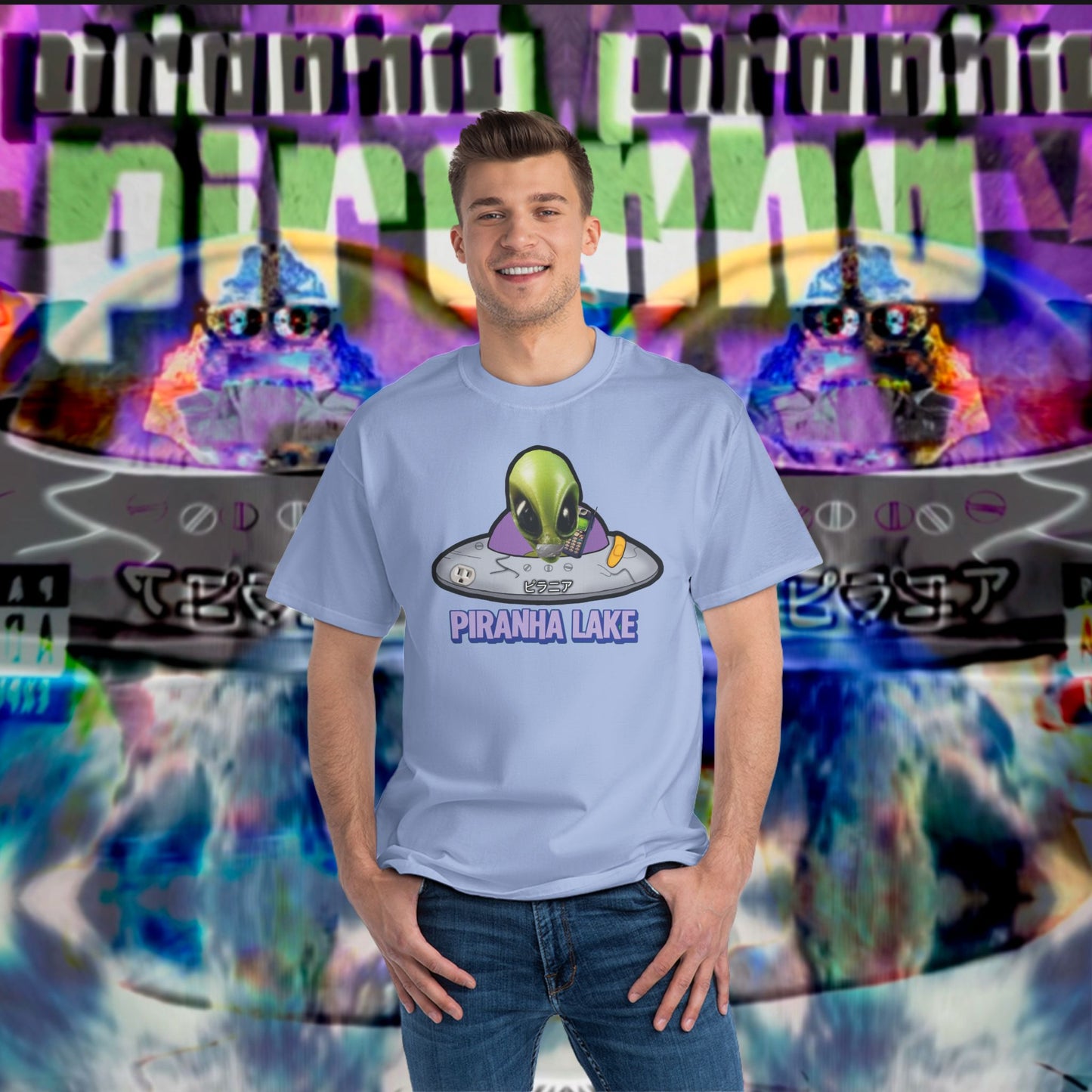“Missing UFO” by Piranha Lake graphic T-shirt Beefy-T®  Short-Sleeve T-Shirt