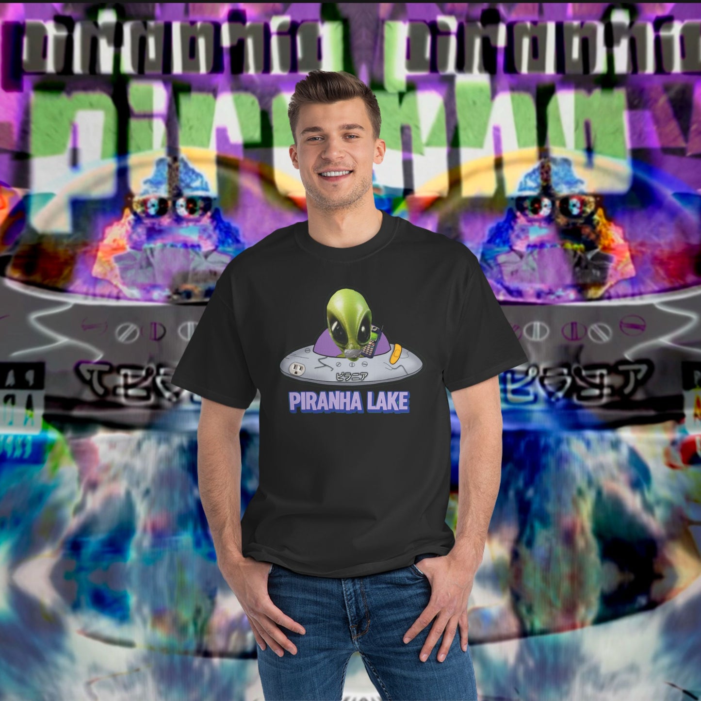 “Missing UFO” by Piranha Lake graphic T-shirt Beefy-T®  Short-Sleeve T-Shirt